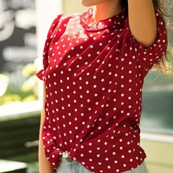 Red/White Polka Dot Blouse in M and L - Picture 2 of 3